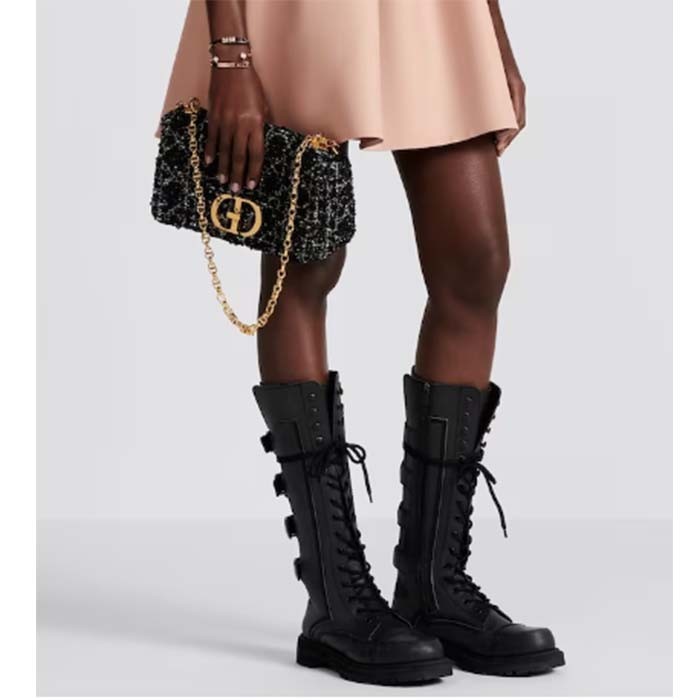 Dior Women CD Medium Dior Caro Bag Black Cannage Tweed