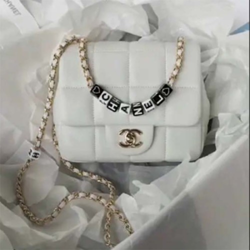 Chanel Women CC Small Flap Bag Grained Calfskin Gold Tone Metal White