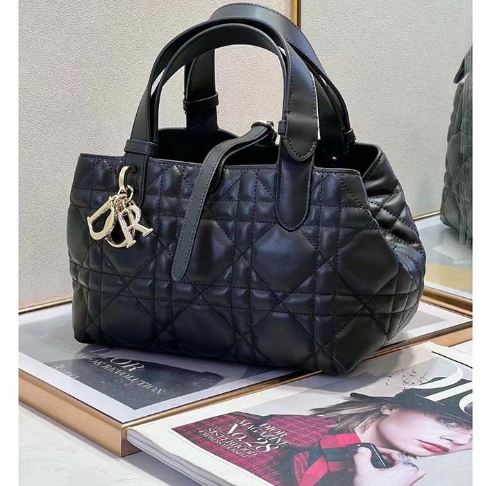 Dior Women CD Small Dior Toujours Bag Black Macrocannage Calfskin