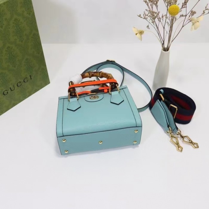 Gucci GG Women Diana Mini Tote Bag Light Blue Leather Double G