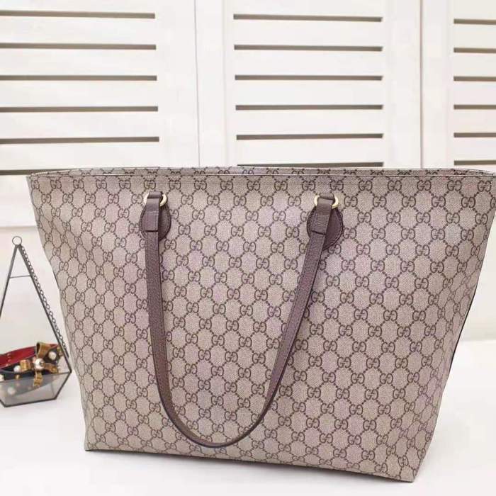 Gucci GG Women Ophidia GG Medium Tote in Beige/Ebony Soft GG Supreme