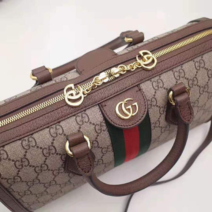 Gucci GG Women Ophidia GG Medium Top Handle Bag in Beige GG Supreme Canvas