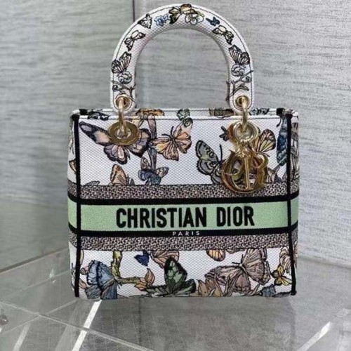 Dior Women CD Medium Lady D-Lite Bag White Multicolor Toile De Jouy Mexico
