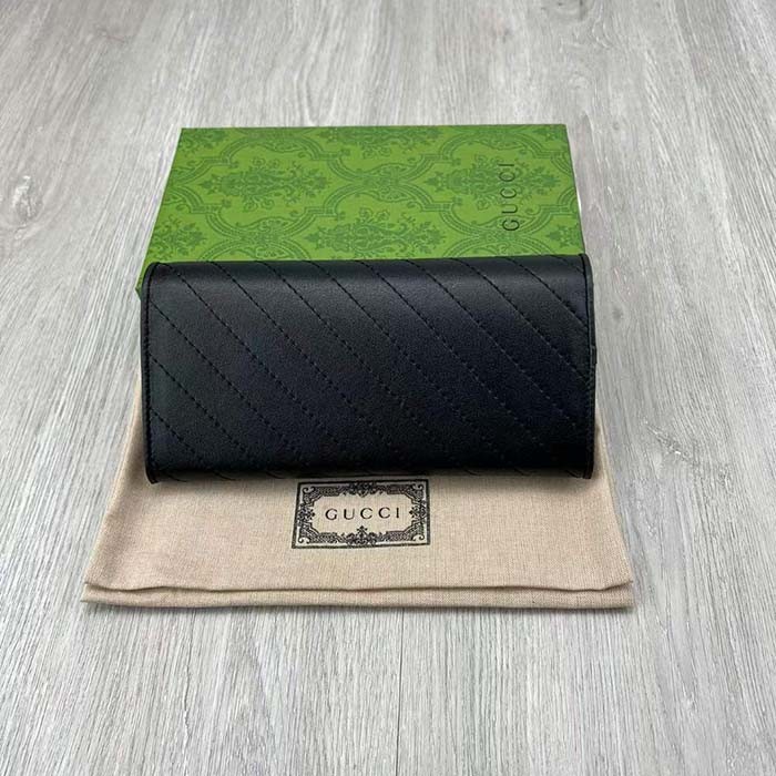 Gucci Unisex GG Blondie Continental Wallet Black Leather Round Interlocking G