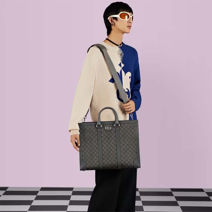Gucci Unisex GG Ophidia Large Tote Bag Grey Black GG Supreme Canvas