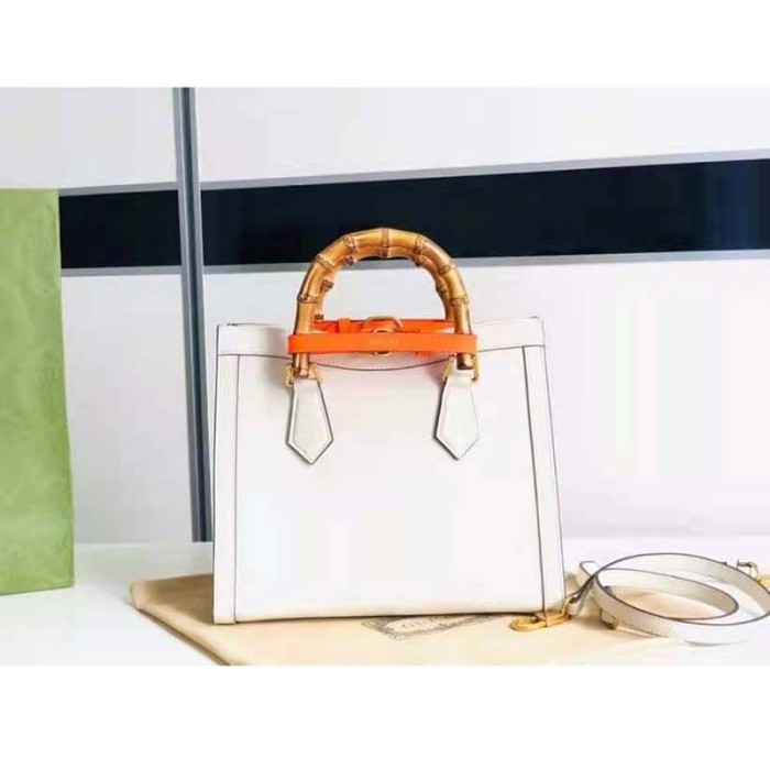 Gucci GG Women Gucci Diana Small Tote Bag Double G White Leather
