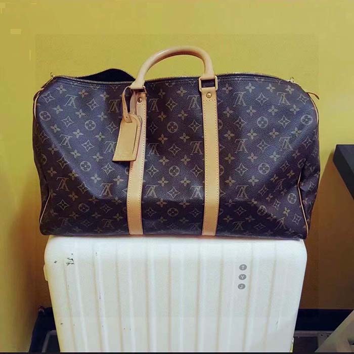 Louis Vuitton LV Unisex Keepall Bandoulière 55 Coated Canvas Natural Cowhide Leather M41414