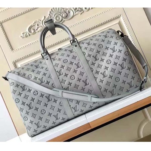Louis Vuitton LV Unisex Keepall Bandoulière 50 Bag Anthracite Gray Monogram Shadow Calf Leather