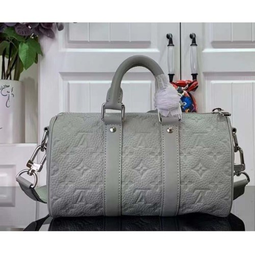 Louis Vuitton LV Unisex Keepall Bandoulière 25 Mineral Gray Embossed Taurillon Monogram Cowhide Leather