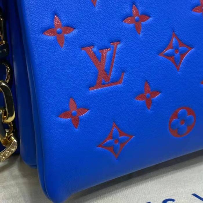 Louis Vuitton LV Unisex Cruissin PM Handbag Blue Red Monogram Embossed Puffy Lambskin