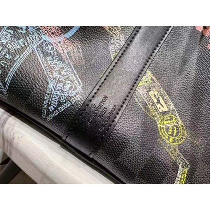 Louis Vuitton LV Unisex Keepall 50B Damier Graphite Stamps Coated Canvas