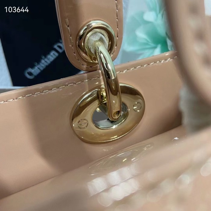 Dior Women Small Lady Dior Bag Beige Patent Cannage Calfskin