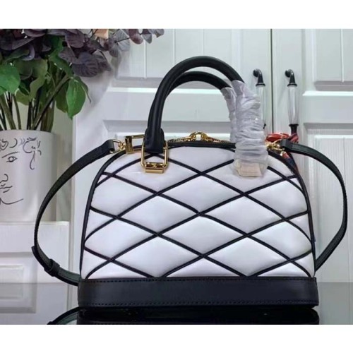 Louis Vuitton LV Women Alma BB Handbag White Black Lamb Cowhide Leather