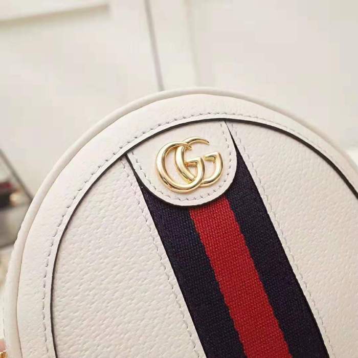 Gucci GG Women Ophidia Mini Backpack with Blue and Red Web in White Leather