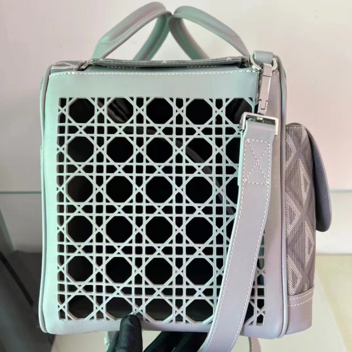 Dior Unisex CD Hit The Road Pet Carrier Bag Gray Diamond Canvas Smooth Calfskin