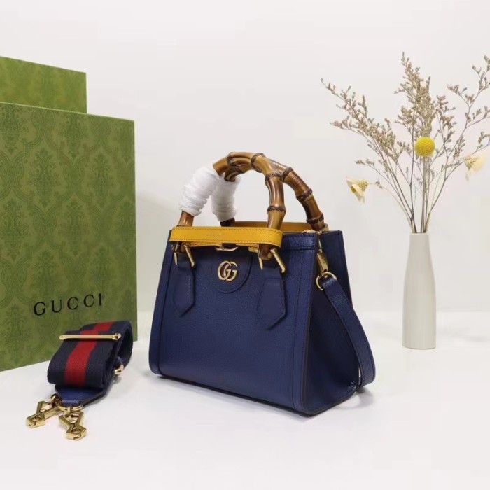Gucci GG Women Diana Mini Tote Bag Royal Blue Leather Double G