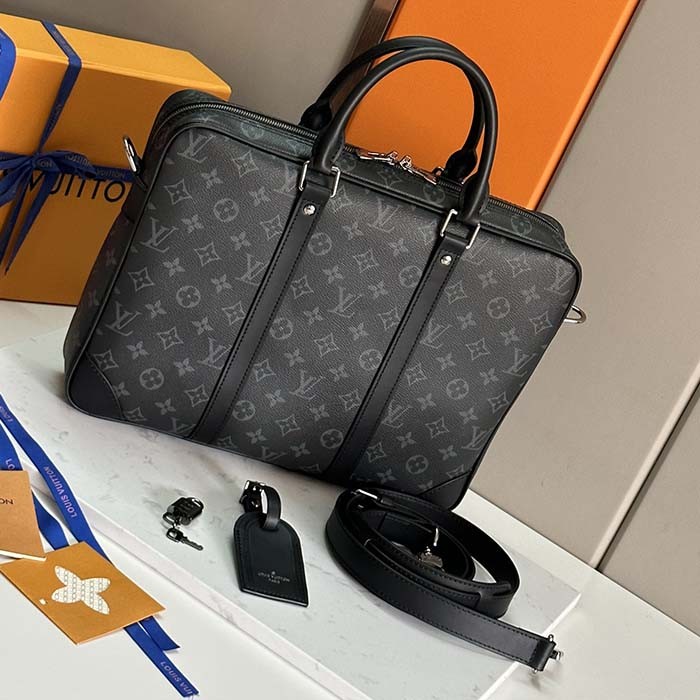 Louis Vuitton LV Uniisex Porte-Documents Voyage PM Monogram Eclipse Coated Canvas