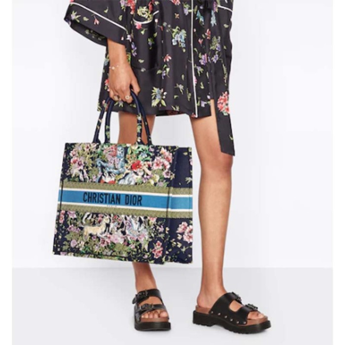 Dior Unisex CD Large Book Tote Blue Multicolor D-Constellation Embroidery