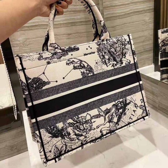Dior Women Small Dior Book Tote Latte Multicolor Dior Zodiac Embroidery