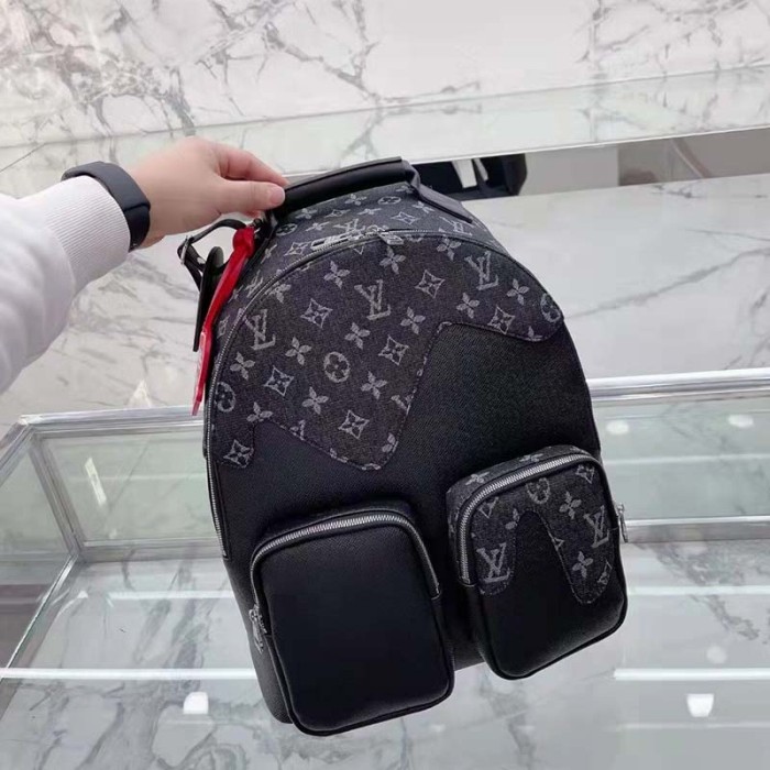Louis Vuitton LV Unisex Backpack Multipocket Black Monogram Denim Taurillon Cowhide Leather
