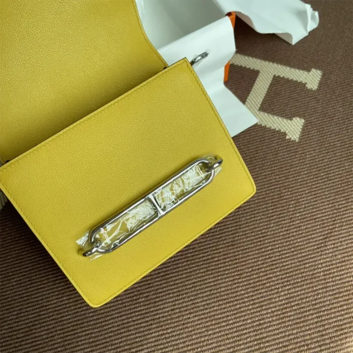 Hermes Women Roulis Mini Bag in Evergrain Calfskin-Yellow/Gold