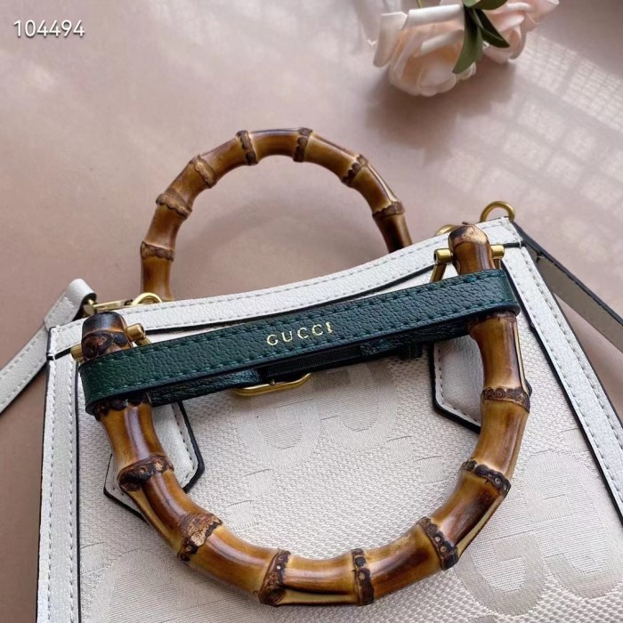 Gucci Women Diana Small Jumbo GG Tote Bag Off-White Ivory Canvas Double G