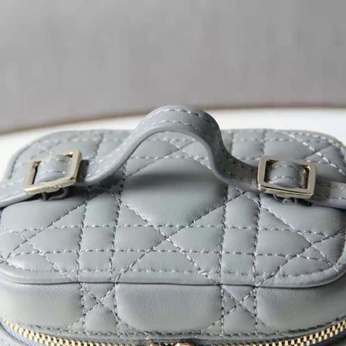 Dior Women Micro Lady Dior Vanity Case Cannage Lambskin-Grey