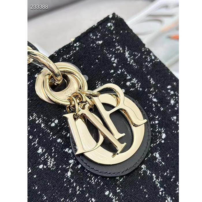 Dior Women CD Medium Lady D-Joy Bag Black Cannage Tweed