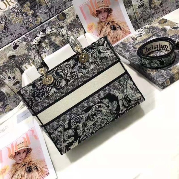 Dior Unisex Small Dior Book Tote Blue Toile De Jouy Embroidery