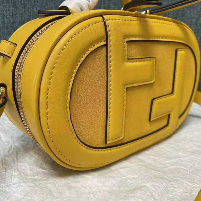 Fendi Women Mini Camera Case Yellow Leather and Suede Mini-Bag