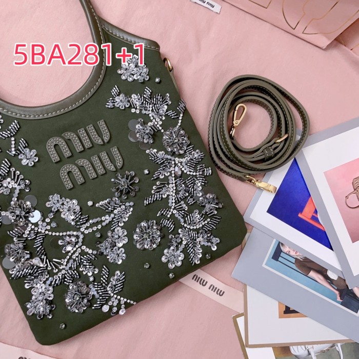 5BA281 miu new beaded embroidered ivy bag