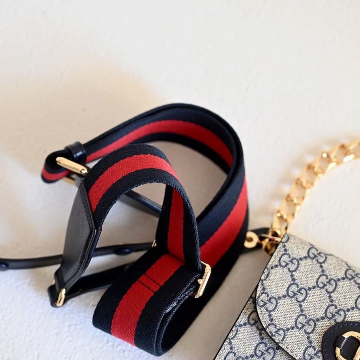 Gucci Women GG Horsebit 1955 Mini Bag Beige Ebony GG Supreme Canvas