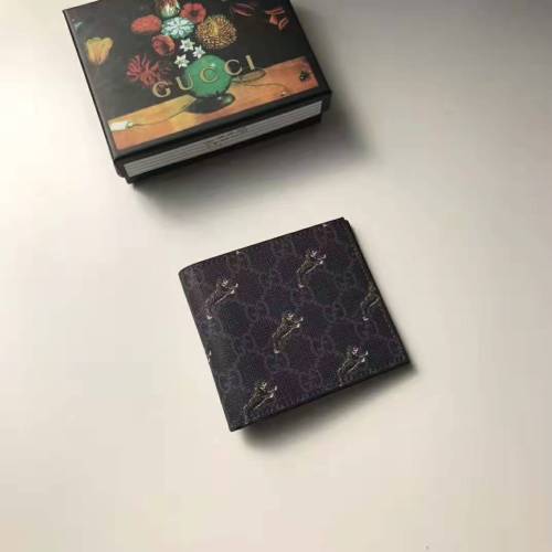 Gucci GG Men GG Wallet with Tiger Print in Black/Grey GG Supreme Canvas