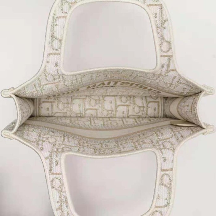 Dior Women Mini Dior Book Tote Gold-Tone Dior Oblique Embroidery