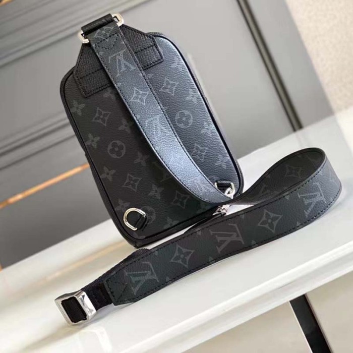 Louis Vuitton LV Unisex Outdoor Sling Bag Black Coated Canvas Cowhide Leather