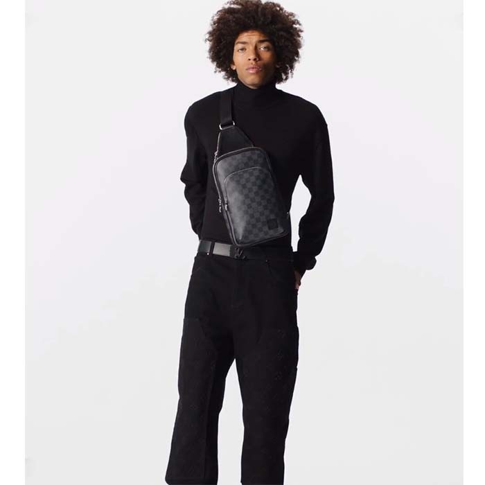 Louis Vuitton LV Unisex Avenue Slingbag NM Damier Graphite Coated Canvas Cowhide Leather