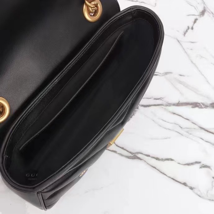 Gucci Women GG Marmont Mini Bag Black Matelassé Chevron Leather Double G