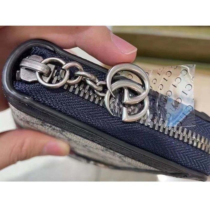 Gucci Unisex GG Ophidia GG Zip Around Wallet Beige Blue GG Supreme Canvas