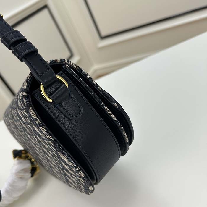 Dior Women CD Signature Bag Strap Blue Dior Oblique Jacquard Flap Closure