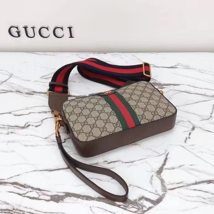 Gucci GG Unisex Ophidia GG Crossbody Bag Beige Ebony GG Supreme Canvas Double G