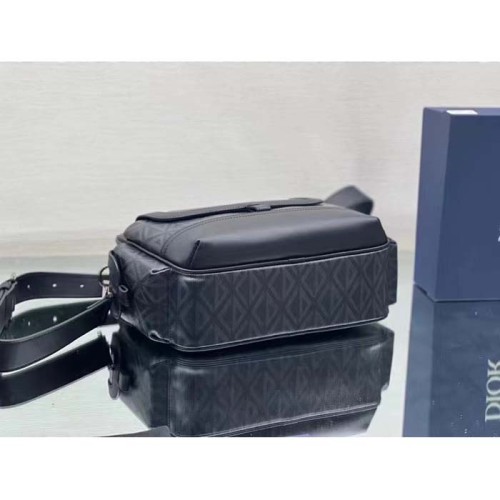 Dior Unisex Hit The Road Bag Messenger Pouch Black CD Diamond Canvas Smooth Calfskin