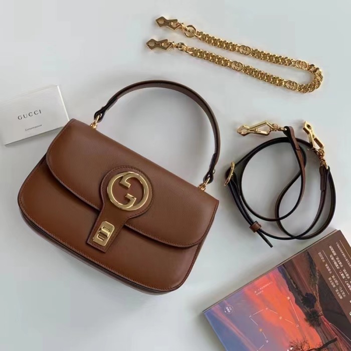 Gucci Women GG Blondie Small Top Handle Bag Cuir Leather Round Interlocking G