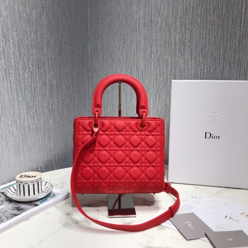 Dior Women CD Medium Lady Dior Bag Cherry Red Cannage Lambskin