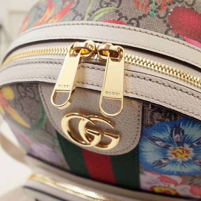Gucci GG Women Ophidia GG Flora Small Backpack in Beige/Ebony GG Supreme Canvas