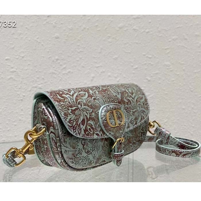 Dior Women Bobby East-West Bag Metallic Blue Dior Brocart Printed Calfskin