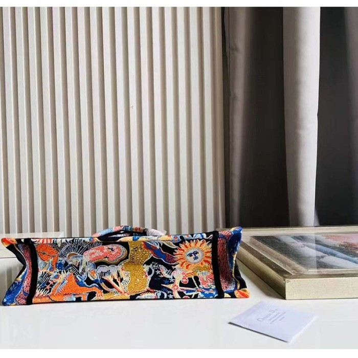 Dior Unisex CD Medium Book Tote Black Multicolor Dior Zodiac Fantastico Embroidery