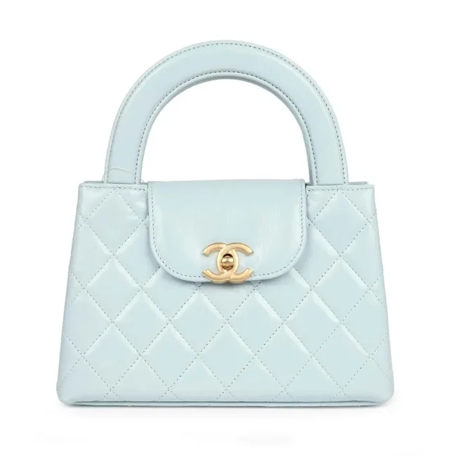 Chanel Women CC Mini Kelly Shopping Bag Shiny Aged Calfskin-Blue
