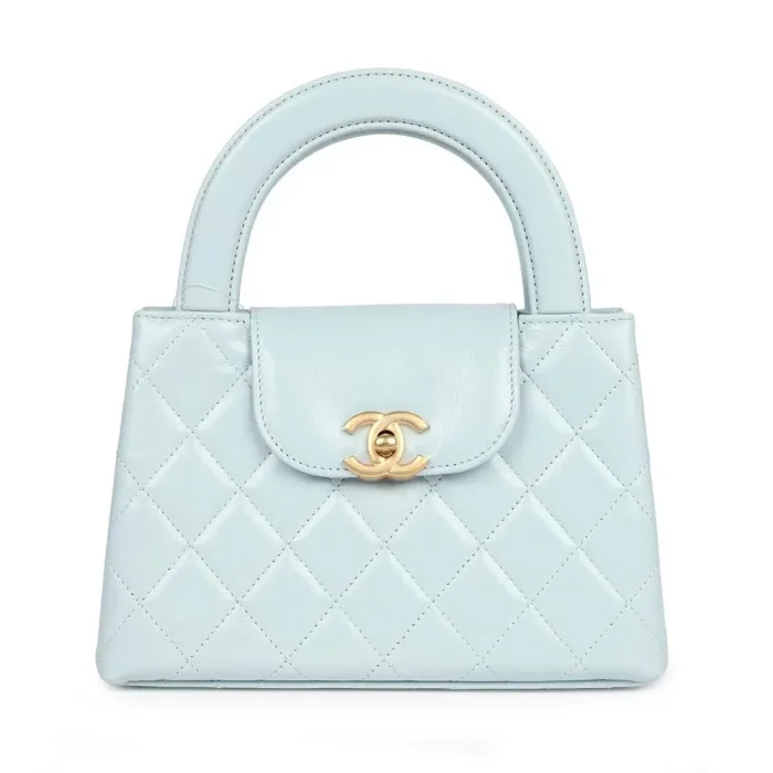 Chanel Women CC Mini Kelly Shopping Bag Shiny Aged Calfskin-Blue