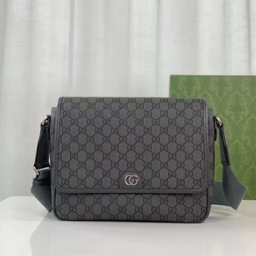 Gucci Unisex GG Ophidia Medium Messenger Bag Grey Black Supreme Tender Canvas Double G