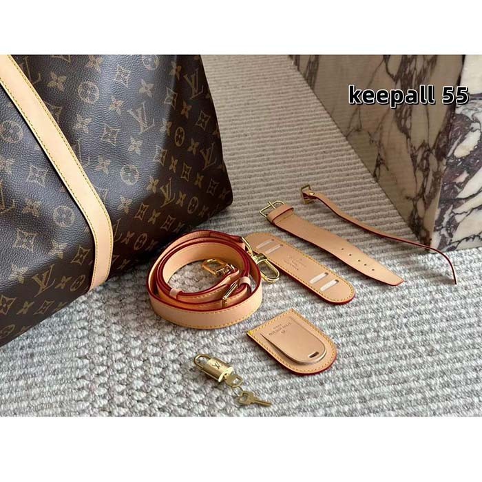 Louis Vuitton LV Unisex Keepall Bandoulière 55 Coated Canvas Natural Cowhide Leather M41414